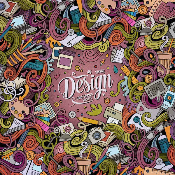 漫画かわいいドールズ手描きデザインフレームコンセプト 多くのオブジェクトの背景を持つカラフルな詳細 面白いベクトルイラスト デザイナーのテーマアイテムと明るい色の境界線 — ストックベクタ