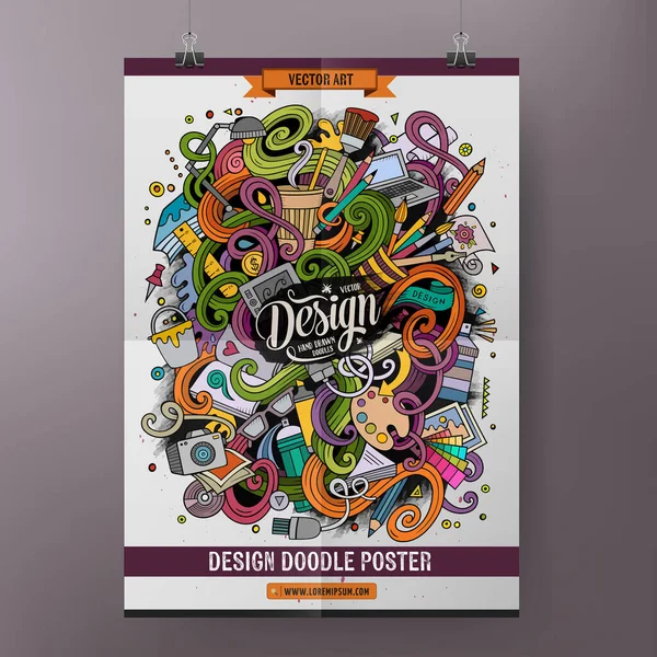 Desenhos Animados Mão Colorido Desenhado Doodles Design Modelo Cartaz Muito —  Vetores de Stock