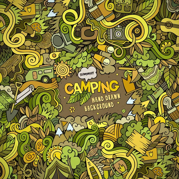 Cartoon Vettore Scarabocchi Disegnato Mano Camping Cornice Sfondo — Vettoriale Stock