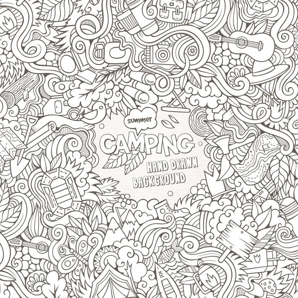 Dibujos Animados Vector Garabatos Dibujado Mano Camping Marco Fondo — Vector de stock