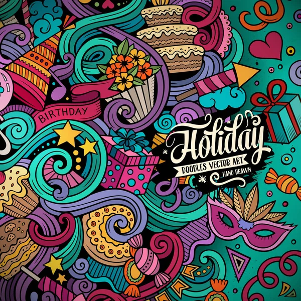 Dibujos Animados Garabatos Lindo Dibujado Mano Vacaciones Marco Diseño Colorido — Vector de stock