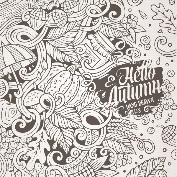 Tekenfilm Schattige Doodles Hand Getekend Herfst Frame Ontwerp Line Art — Stockvector