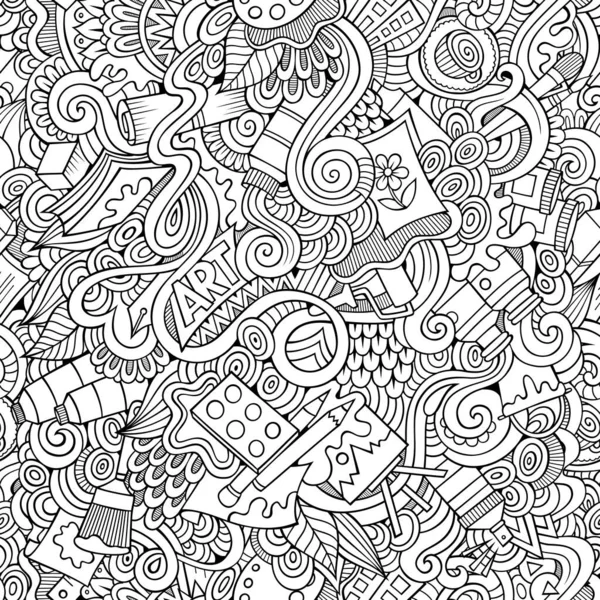 Cartoon Hand Drawn Doodles Art Design Artist Seamless Pattern Garis - Stok Vektor