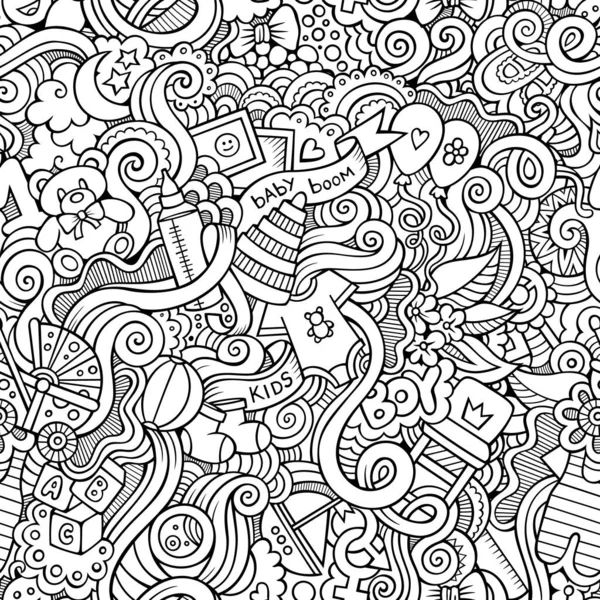 Cartoon Vector Doodles Hand Drawn Children Seamless Pattern — Stock Vector