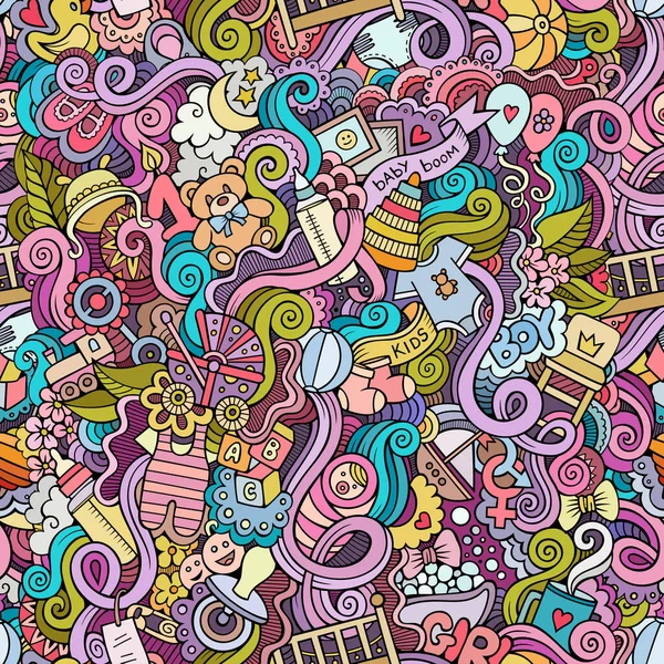 Wektor Kreskówek Ręcznie Rysowane Doodles Temat Dziecka Bezszwowy Wzór Kolorowe — Wektor stockowy