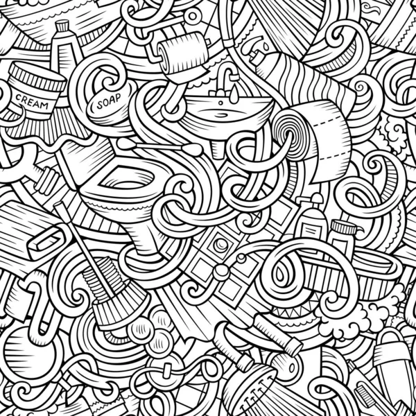 Desenhos Animados Doodles Bonito Mão Desenhada Banheiro Sem Costura Padrão — Vetor de Stock