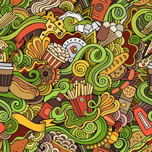 Cartoon Vettore Disegnato Mano Doodles Sul Tema Del Fast Food — Vettoriale Stock