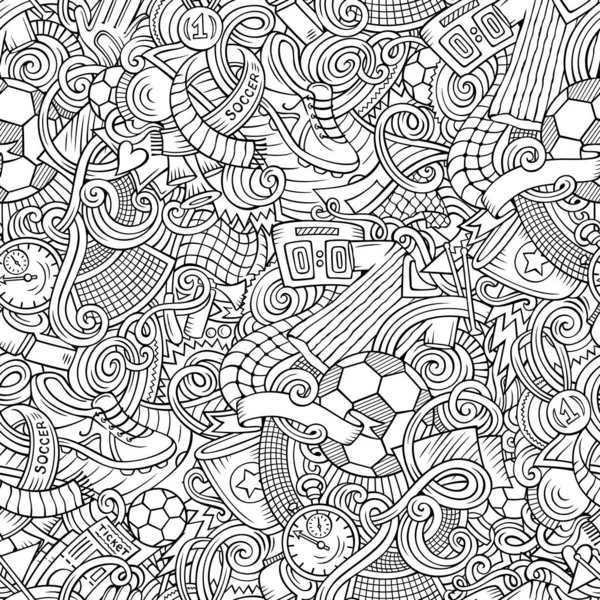 Cartoon Niedliche Kritzeleien Handgezeichnet Soccer Nahtlose Muster Linienkunst Detailliert Mit — Stockvektor