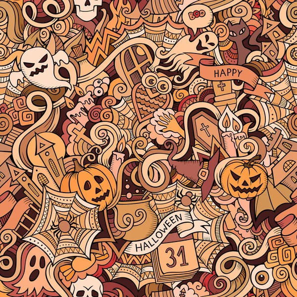 Desenhos Animados Vetor Desenhado Mão Doodles Sobre Tema Símbolos Halloween —  Vetores de Stock