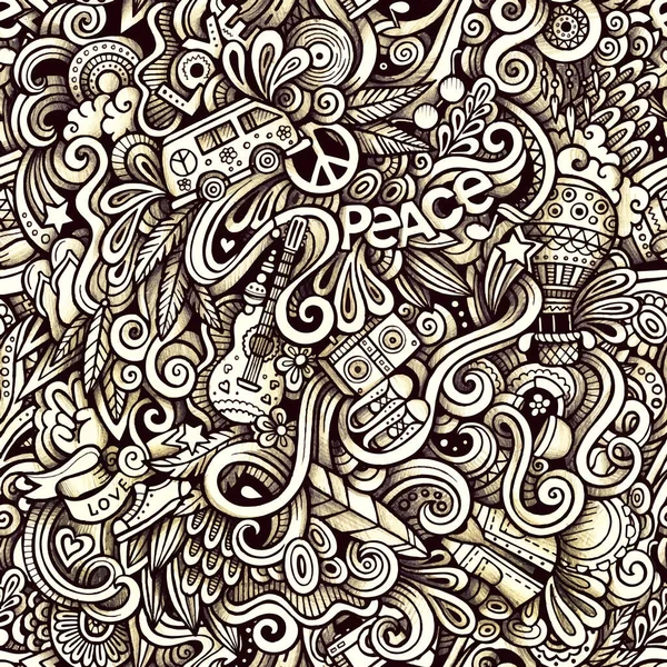 Graphic Hippie Handgezeichnete Künstlerische Doodles Nahtlose Muster Monochrom Detailliert Mit — Stockvektor