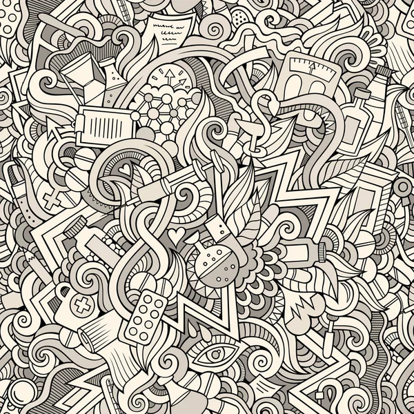 Мультяшний Милий Каракулі Рука Намальована Медичний Безшовний Візерунок Лінія Мистецтва — стоковий вектор