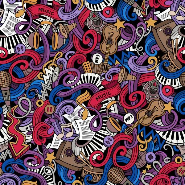Handgezeichnete Cartoon Kritzeleien Zum Thema Musik Thema Nahtlose Muster Vektor — Stockvektor