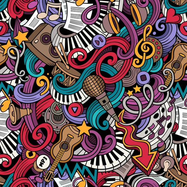 Мультяшні Мальовані Каракулі Тему Музичного Стилю Безшовний Візерунок Векторний Кольоровий — стоковий вектор