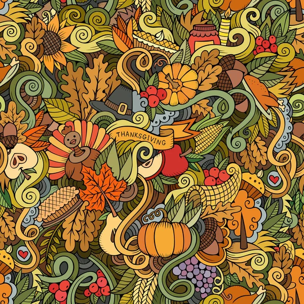 Cartoon Vektor Handgezeichnete Doodles Zum Thema Thanksgiving Herbst Symbole Speisen — Stockvektor