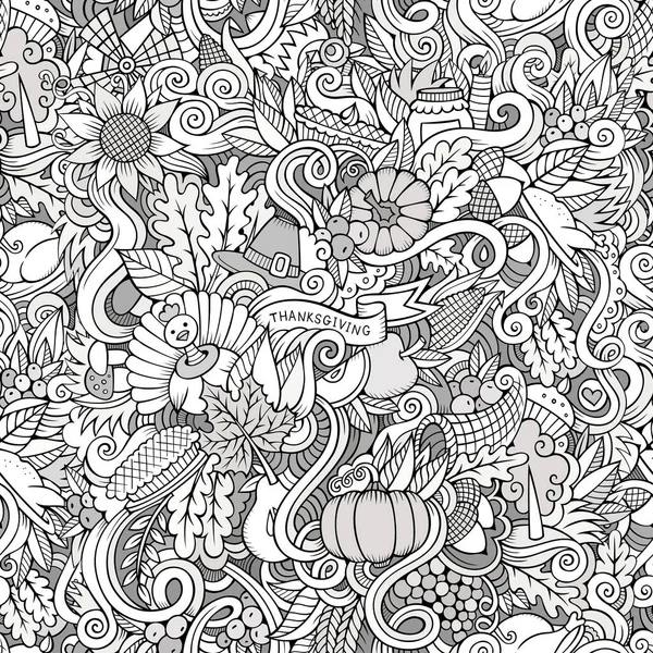 Wektor Kreskówek Ręcznie Rysowane Doodles Temat Święto Dziękczynienia Jesieni Symbole — Wektor stockowy