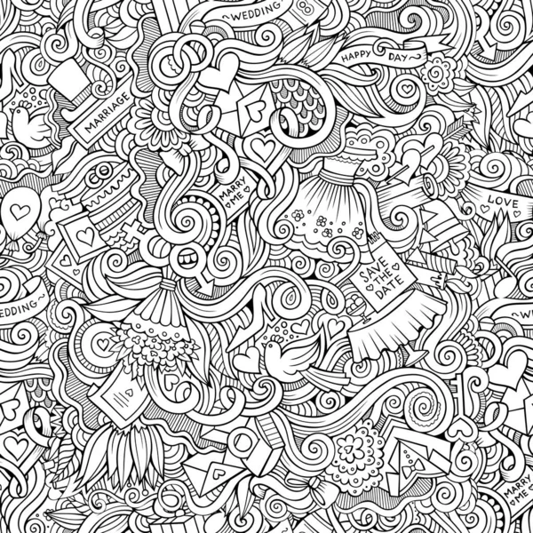 Мультфільм Векторні Каракулі Рука Намальована Весільний Безшовний Візерунок — стоковий вектор