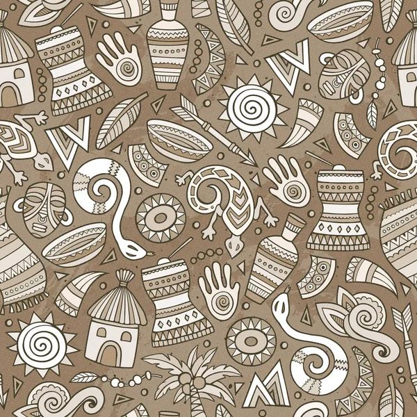 Desenhos Animados Mão Bonito Desenhado Padrão Sem Costura Africano Colorido — Vetor de Stock