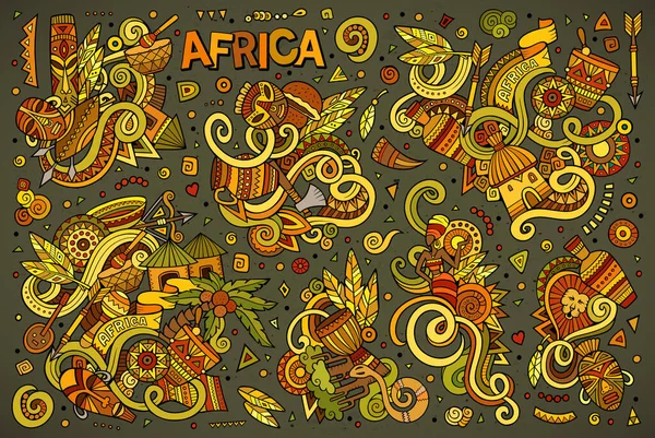 Ensemble Objets Symboles Africains Dessinés Main Par Vecteur Coloré — Image vectorielle