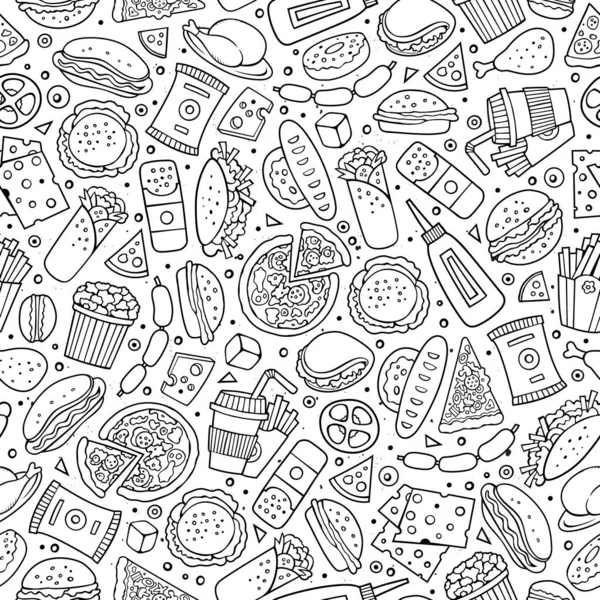 Desenhos Animados Mão Bonito Desenhado Padrão Sem Costura Fast Food —  Vetores de Stock