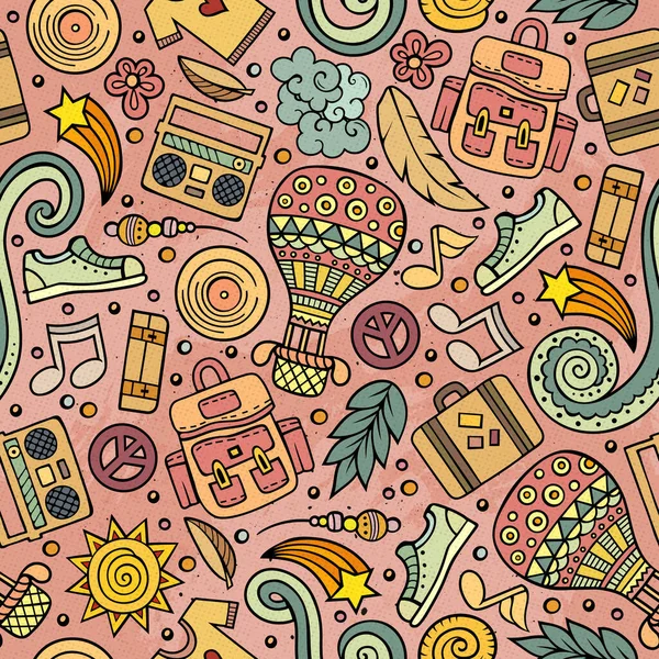 Çizgi Film Hippi Çizimi Kusursuz Desen Çizer Renkli Detaylar Birçok — Stok Vektör
