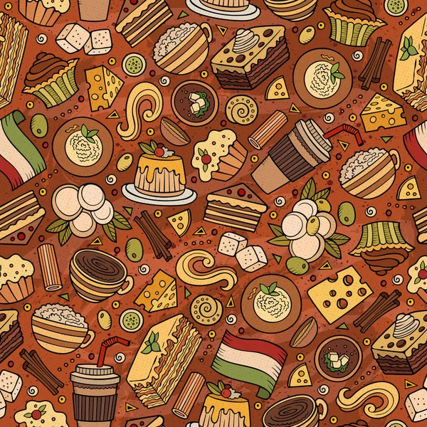 Cartoon Cute Strony Narysowane Włoskie Jedzenie Bezszwowy Wzór Kolorowe Dużą — Wektor stockowy