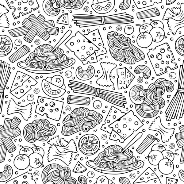 Cartoon Niedlichen Handgezeichneten Italienischen Essen Nahtlose Muster Linienkunst Mit Vielen — Stockvektor