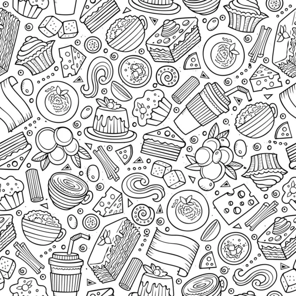 Cartoon Cute Strony Narysowane Włoskie Jedzenie Bezszwowy Wzór Kolorowe Dużą — Wektor stockowy