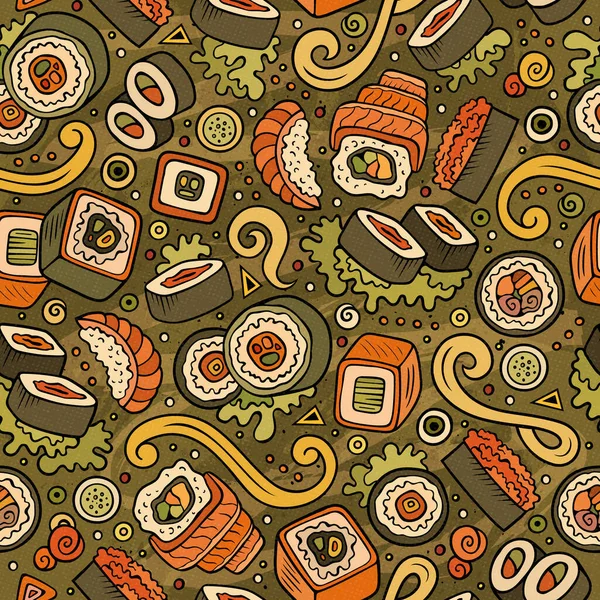 Мила Рука Картуна Намалювала Японську Їжу Сирцю Кольоровий Безліччю Предметів — стоковий вектор