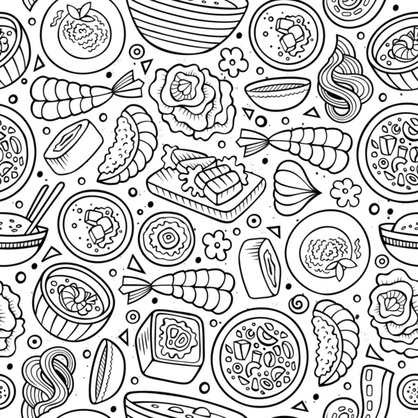 Мила Рука Картуна Намалювала Японську Їжу Сирцю Лінійне Мистецтво Безліччю — стоковий вектор