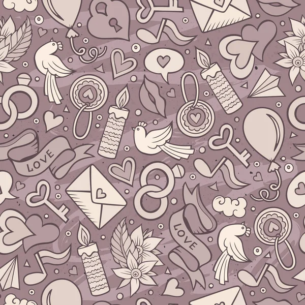 Cartoon Cute Hand Drawn Valentine Day Seamless Pattern Иллюстрация Большим — стоковый вектор