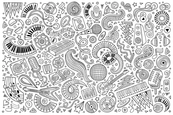 Linha Arte Vetor Mão Desenhado Doodles Desenho Animado Conjunto Objetos —  Vetores de Stock