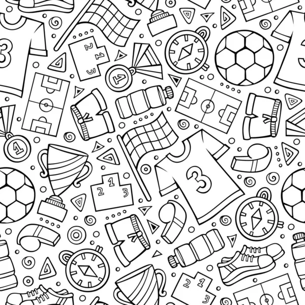 Cartoon cute hand drawn Sport seamless pattern. Colorful detailed, with lots of objects background. Endless funny vector illustration — Stock Illustration Cartoon Cute Hand Drawn Sport Seamless Pattern Colorful Detailed Lots Stock Illustration