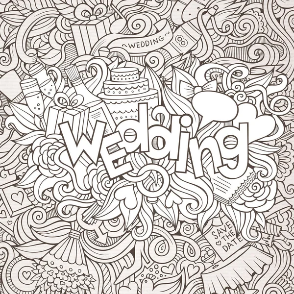 Mariage Lettrage Main Gribouillis Éléments Croquis Illustration Vectorielle — Image vectorielle