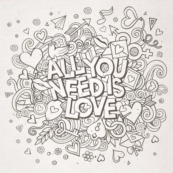 Картонний Вектор Малював Doodle All You Need Ілюстрацією Love Лінійне — стоковий вектор