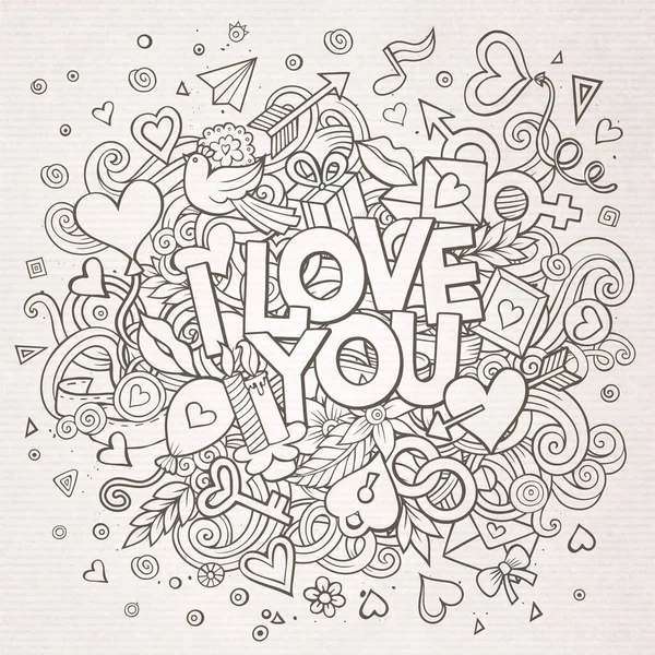 Çizgi Film Çizimi Doodle Love You Illüstrasyonu Nesneler Sembollerle Çizgi — Stok Vektör