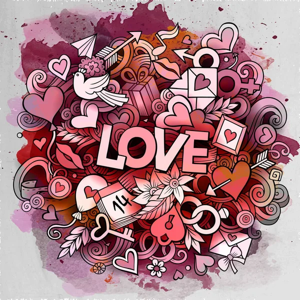 Dessin Animé Vecteur Dessiné Main Doodle Love Illustration Ligne Art — Image vectorielle