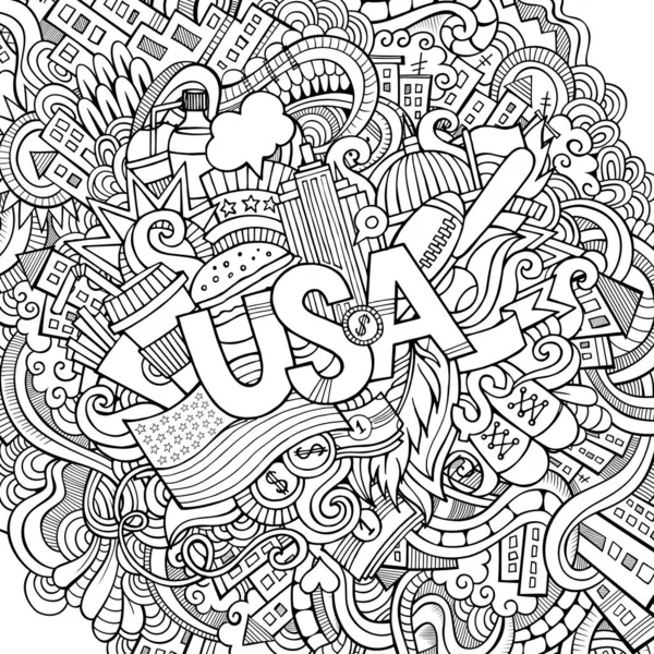 Usa Hand Lettering Doodles Elements Background Vector Illustration — Stock Vector