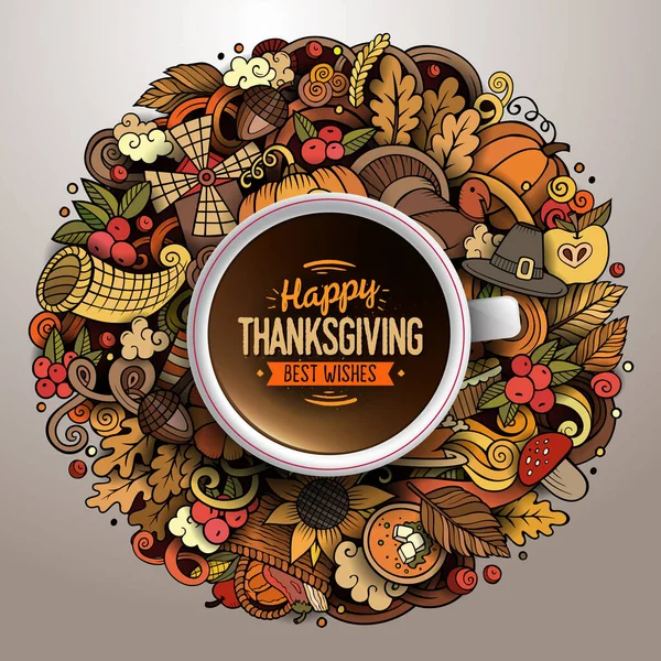 Illustration Vectorielle Avec Une Tasse Café Avec Des Griffes Thanksgiving — Image vectorielle