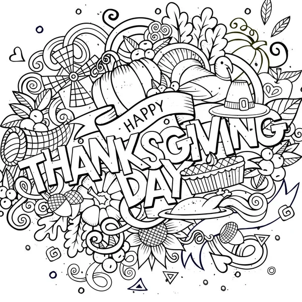 Desenhos Animados Mão Vetor Desenhado Doodle Thanksgiving Ilustração Desenho Fundo — Vetor de Stock