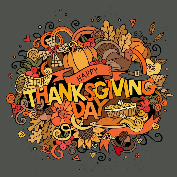 Cartoon Vector Hand Getekend Doodle Thanksgiving Illustratie Kleurrijke Design Achtergrond — Stockvector