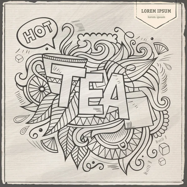 Tea Hand Lettering Doodles Elements Background Vector Illustration — Stock Vector