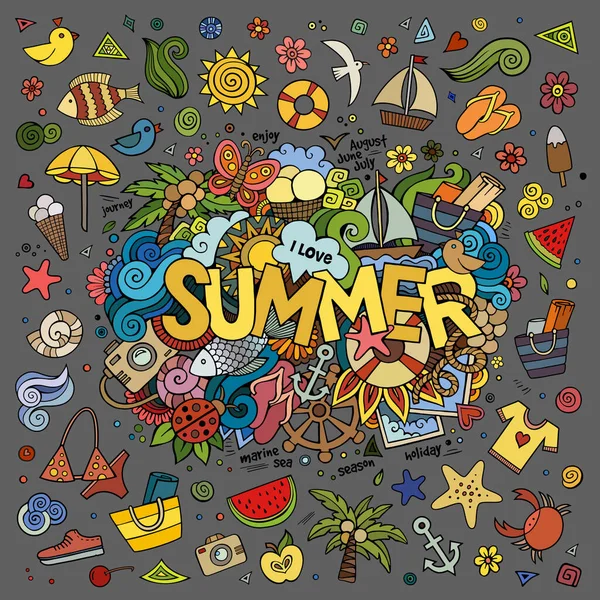 Zomer Handschrift Doodles Elementen Vectorillustratie — Stockvector