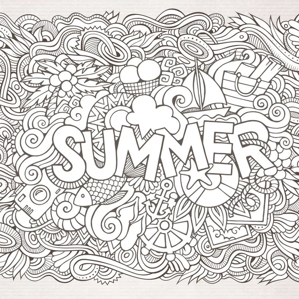 Summer Hand Lettering Doodles Elements Vector Illustration — Stock Vector