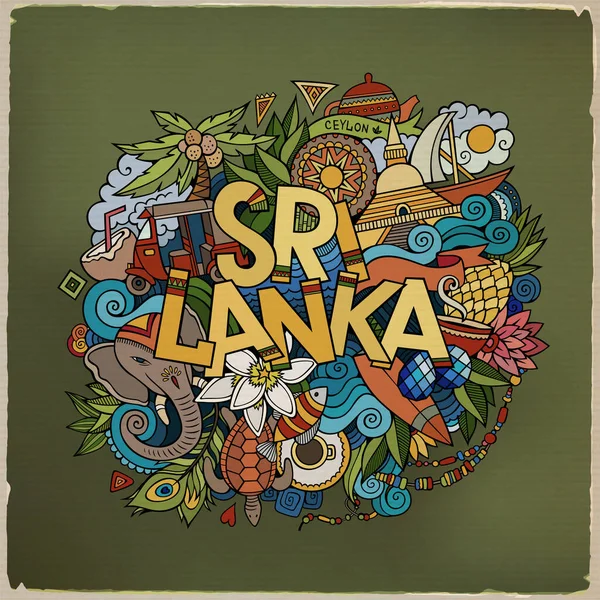 Sri Lanka Handlettering Doodles Elements Symbols Background Векторная Ручная Цветная — стоковый вектор
