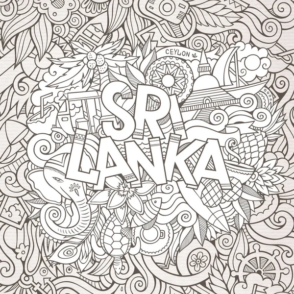 Sri Lanka País Mão Lettering Doodles Elementos Símbolos Fundo Vector — Vetor de Stock