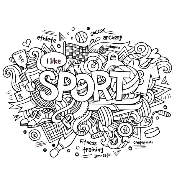 Deporte Letras Mano Doodles Elementos Fondo Ilustración Vectorial — Archivo Imágenes Vectoriales