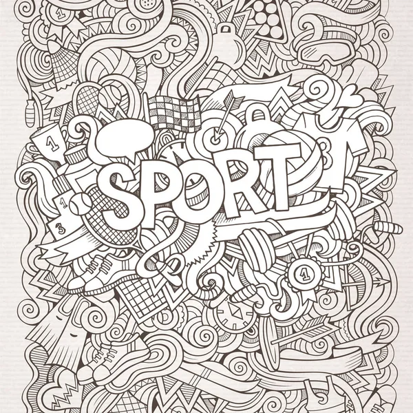 Deporte Letras Mano Doodles Elementos Fondo Ilustración Vectorial — Archivo Imágenes Vectoriales