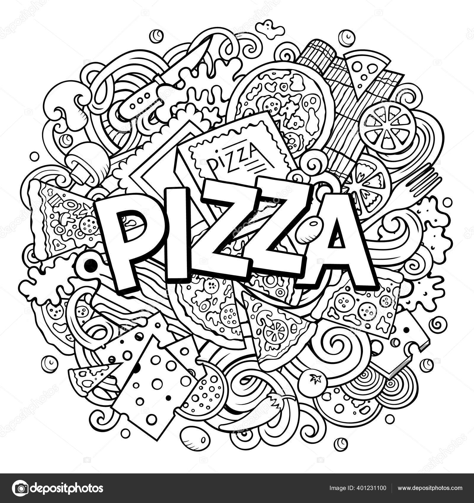 Image vectorielle Cartoon Mignon Gribouille Pizza Mot Illustration Linéaire  Arrière Plan Avec par ©3dsparrow - 401231100, image size:1600x1700
