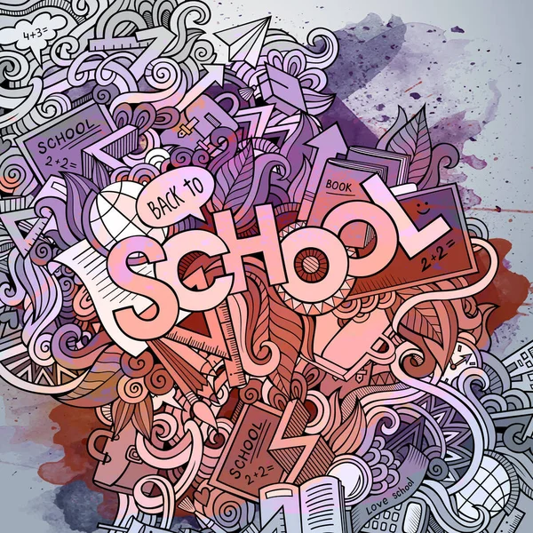 School Hand Lettering Doodles Elements Symbols Emblem Vector Watercolor Stains — Stock Vector