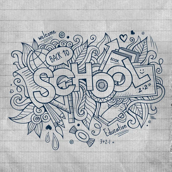 学校の手の文字や落書きの要素の背景 ベクターイラスト — ストックベクタ